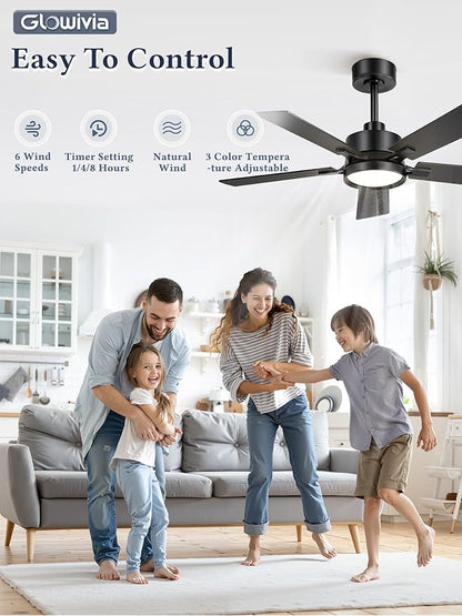 42 Inch Ceiling Fan with Lights and Remote, Smart APP Control, Dimmable with All-Setting Memory, Quiet DC Motor Reversible Blades, Damp Rated Modern Ceiling Fan for Bedroom Patio Living Room