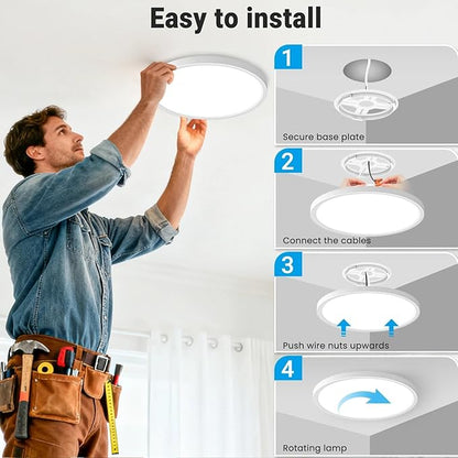 6 Pack LED Flush Mount Ceiling Light,12Inch 24W,3000K/3500K/4000K/5000K/6500K 5 Color Temperatures Ceiling Light Fixture for Kitchen Porch Hallway Bedroom Bathroom,White