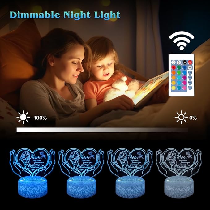 3D Illusion Night Light Gifts for Mom,16 Color Change Decor Bedside Lamp with Remote and Smart Touch, Gifts for Mom for Mothers Day,Xmas
