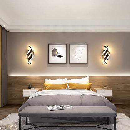 DELIPOP Wall Sconces, Spiral Modern LED Wall Sconce Lighting, 21W 3000K Warm Light Indoor Wall Light Fixtures, Acrylic LED Wall Lamp for Bedroom Bathroom Living Room Hallway Balcony (Black)