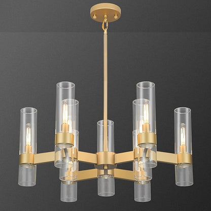 LIGHTDAMY Gold Chandelier,9 Light Farmhouse Chandeliers for Dining Room Light Fixtures Over Table,Kitchen Hanging Lighting with Clear Glass Class for Living Room Kitchen Island Hallway Foyer 28"