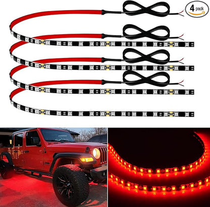 Red Led Strip Lights 24" Connectable 12V Led Light Strip for Cars Golf Cart Boat Marine Motorcycle Interior & Exterior Waterproof Car Light Strip, 4Pack