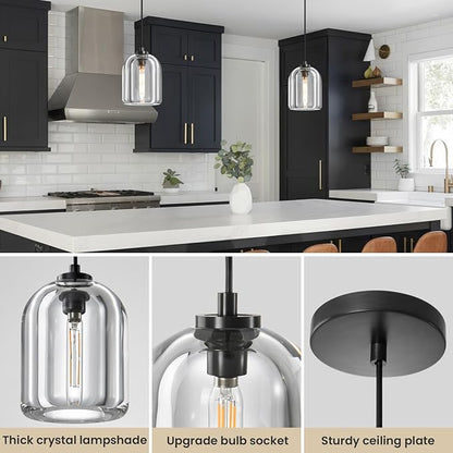 Crystal Pendant Light Kitchen Island: 5.1" Vintage Brass Hanging Lights above Dining Table - Modern Crystals Lighting over Kitchen Sink - Luxury Black Cylinder Pendants Light Fixtures Bulbs Included