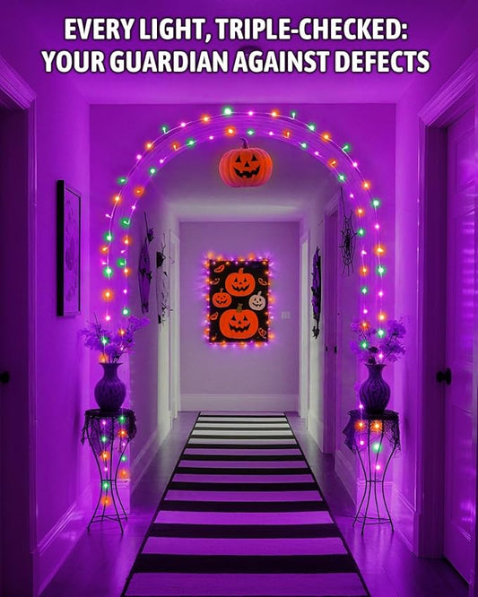 Halloween String Lights Battery Operated, Orange Purple and Green Lights with Timer Waterproof 16.4ft 50 LED Halloween Decorations for Outdoor Indoor Patio Party Garden Yard Decor