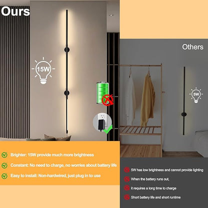 53.2 Inch Wall Lights, 360°Rotatable Wall Sconce, 3 Color Temperatures, Plug-in Dimmable Wall lamp for Bedroom, Living Room（1 Pack）