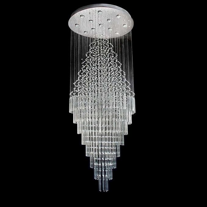 7PM W20 X H47 Modern Foyer Crystal Chandelier, 6-Lights Round LED Modern Raindrop Crystal Chandeliers Pendant Light for Hall Way Hotel Staircase Flush Mount Lighting Fixture