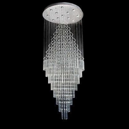 7PM W20 X H47 Modern Foyer Crystal Chandelier, 6-Lights Round LED Modern Raindrop Crystal Chandeliers Pendant Light for Hall Way Hotel Staircase Flush Mount Lighting Fixture