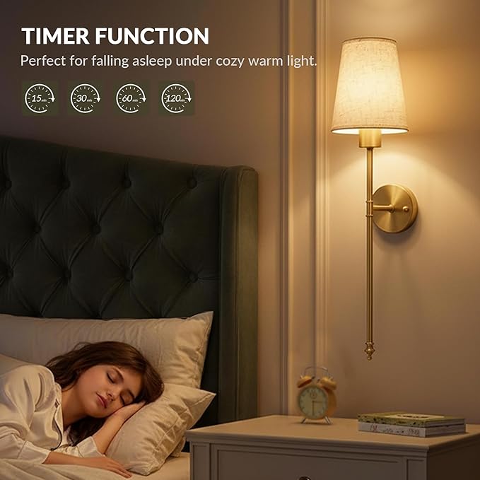 Battery Operated Wall Sconces Set of 2, Wireless Rechargeable Wall Lights with Remote, 5200mAh Dimmable LED Bulbs, 3 Color Temperatures, Gold Wall Sconce for Bedroom, Living Room, Hallway, 24 Inch