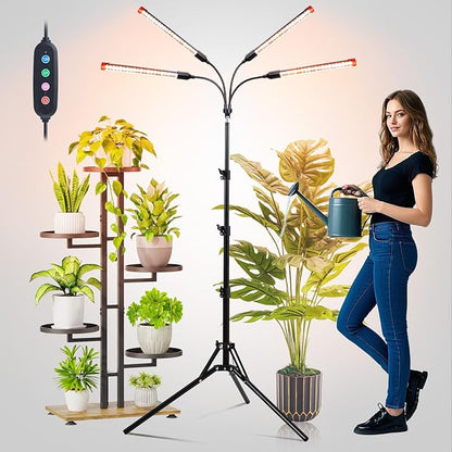 FECiDA Gamechanger! 36 Watt Power Draw, NO Need Adapter, 4Head Grow Light with Tripod Stand, 2026 Big Coverage LED Grow Lights for Indoor Tall Plants, Bonsai Tree, 4/8/12/16/20H Timer