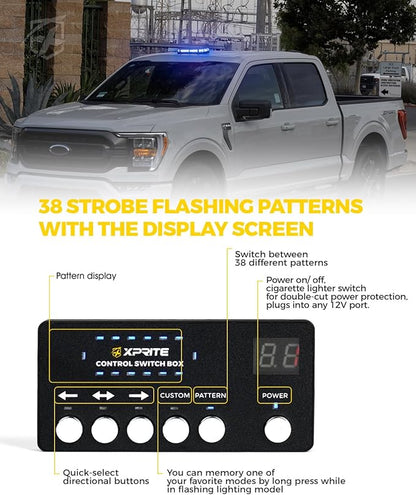 Xprite Blue Rooftop Emergency Strobe Light Bar, Beacon Safety Flashing Police Lights w/Control Panel Magnetic Base for Police Law Enforcement POV Vehicles Trucks