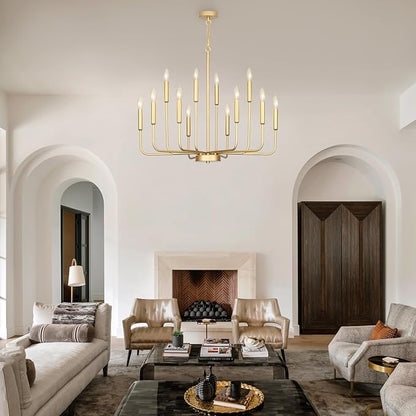 Gold Chandeliers for Dining Room Light Fixture Over Table, Modern Farmhouse Chandeliers for Living Room,12-Lights Candle Lighting Fixtures for Entryway Kitchen Island Foyer