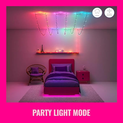WiZ Connected Fairy Lights, 65.6ft RGB LED Smart Color-Changing, Static and Dynamic Modes, Music Sync, App and Voice Control