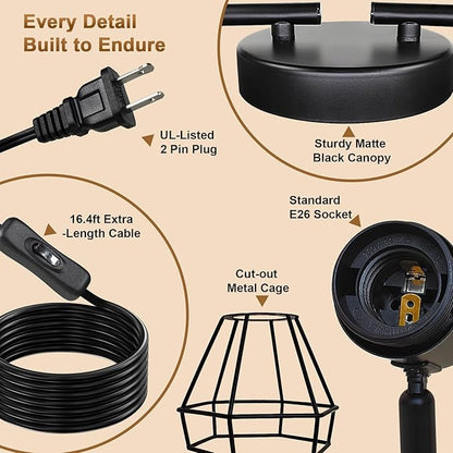 LTBLIGHT Plug in Track Lighting, 6-Light Rotatable Ceiling Light Fixture Black with 16.4ft Cord & On/Off Rocker Switch, Spotlight for Living Room Kitchen Bedroom, E26 Base