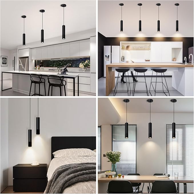 OKELI Black Pendant Light,LED Modern Pendant Lights Fixtures,3 Color Pendant Lighting for Kitchen Island,Bar,15W,2700K-6000K,ETL,3Pack
