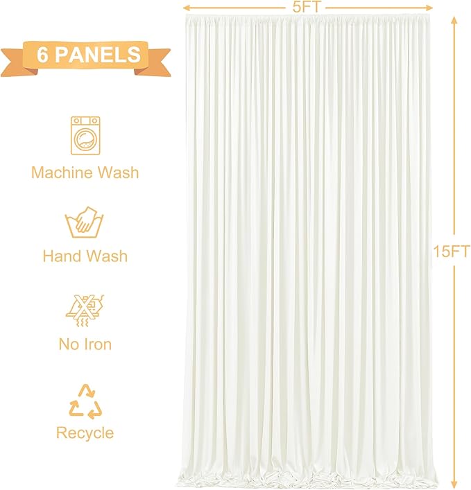 30ft x 15ft Ivory Wrinkle Free Backdrop Curtains for Wedding Party Backdrops Curtain Drapes Fabric Decorations Photo Back Drop Cloth for Baby Shower Photography Stage Reception