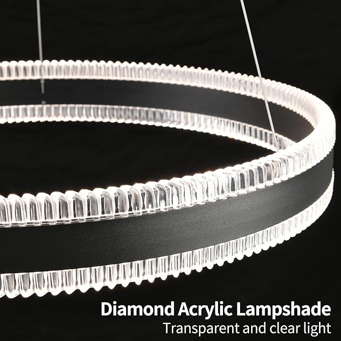 Modern LED Chandelier 1 Ring 19.7in Pendant Lighting for Kitchen Island 50W Dimmable LED Pendant Light Black Hanging Light Fixtures with Remote for Kitchen Dining Room Bedroom Living Room