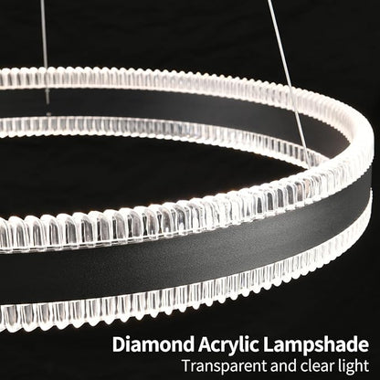 Modern LED Chandelier 1 Ring 19.7in Pendant Lighting for Kitchen Island 50W Dimmable LED Pendant Light Black Hanging Light Fixtures with Remote for Kitchen Dining Room Bedroom Living Room