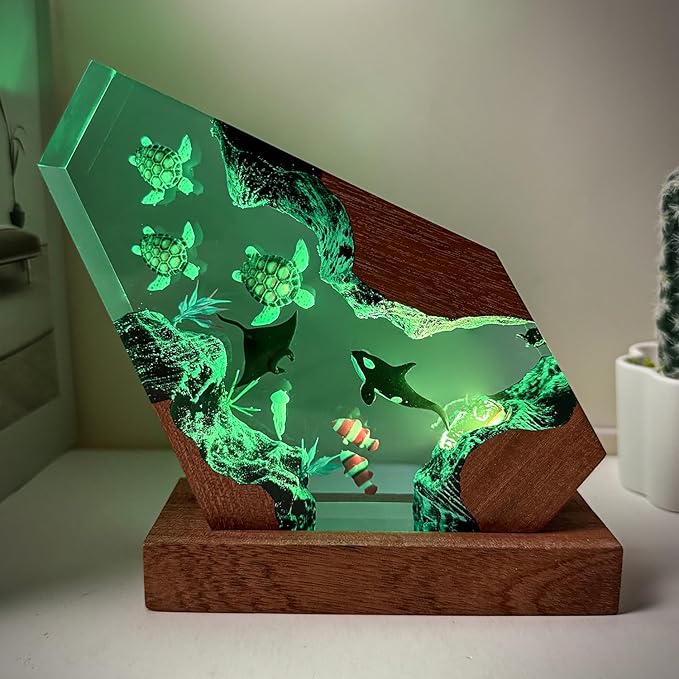 Epoxy Orca Ocean Resin Lamp, Handmade Resin Night Light with USB Port, Multi-Color LED Light, Ideal Home Bedroom Decor, Marine Biology Gifts for Birthday, Unique Orca Gifts for Men and Women (10"x6")