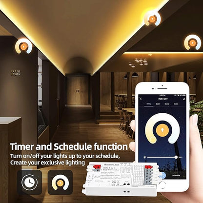 GIDERWEL Smart 5 in 1 WiFi LED Controller RGBWW for Strip Lights RGBCCT RGBW RGB CCT and 5 White Strips,Work with Alexa/Google Assistant,APP/Voice Control Color Change Dimming(Only a WiFi Controller)