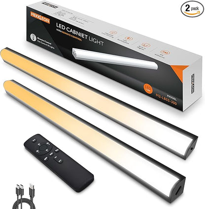 Under Cabinet Lights Remote Control,2 Pack Magnetic Dimmable Closet Lights,USB Rechargeable Wireless LED Shop Light,Ceiling and Under Counter Lights for Kitchen (Black, 30CM)