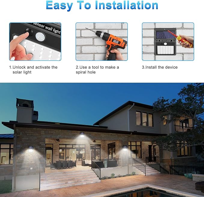 SEZAC Solar Lights Outdoor [10 Pack /3 Working Mode], Solar Security Lights Solar Motion Sensor Lights Wireless IP 65 Waterproof Outdoor Lights for Garden Fence Patio Garage (42LED)