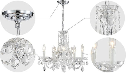 AGV LIGHTING CH001S Modern K9 Crystal Chandelier, Maria Theresa Style Light Fixture, 5-Lights, D20 x H18, Adjustable Chain 59", Chrome Finish Frame
