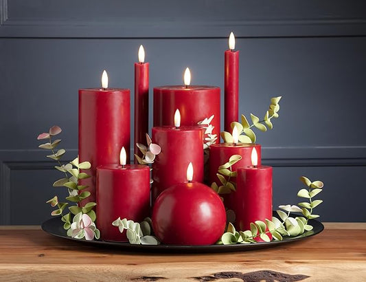 Abbott Collection Wax LED Flameless Ball Candle - Red (4" D)