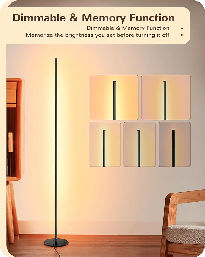 EDISHINE LED Corner Lamp, Set of 2 Minimalist Dimmable Tall Light with Remote, 57.5" Floor Lamps for Living Room, Bedroom, Home Office, 7 Color Temperature 2700-6000K (Black)