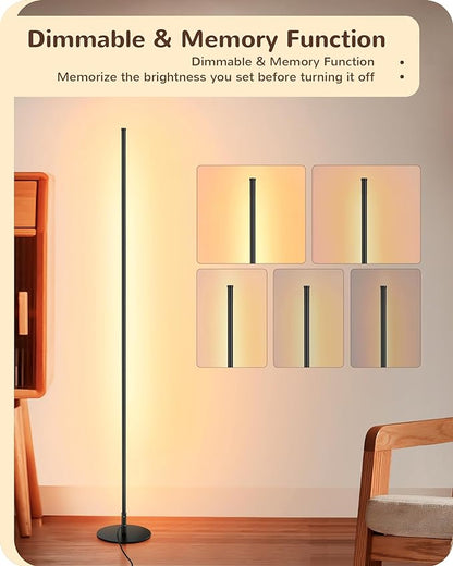 EDISHINE LED Corner Lamp, Set of 2 Minimalist Dimmable Tall Light with Remote, 57.5" Floor Lamps for Living Room, Bedroom, Home Office, 7 Color Temperature 2700-6000K (Black)