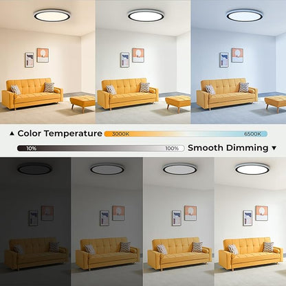 BLNAN RGB Led Flush Mount Ceiling Light with Remote Control, 13Inch 24W 2400LM 3000K-6500K Dimmable Color Changing Wired Light Fixture, Colorful for Bedroom Kids Room Party Festival, Black