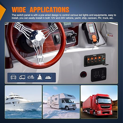 Nilight 4 Gang Rocker Switch Panel with PD Type C and USB Charger Voltmeter 12V SPST ON Off Toggle Switches with Orange Backlit Waterproof Aluminum for Boats Cars RVs Trucks