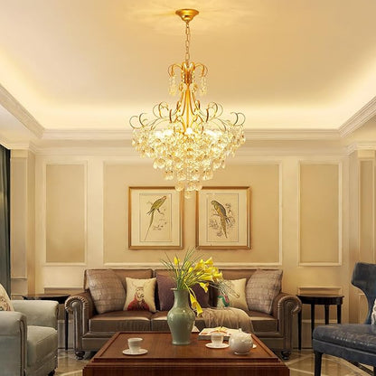 ANJIADENGSHI Crystal Chandelier, Modern K9 Crystal Pendant Light for Dining Room, Vintage Pendant Ceiling Fixture Lamp, 10-Lights Golden Chandelier Lighting for Kitchen Island, Living Room, Bedroom