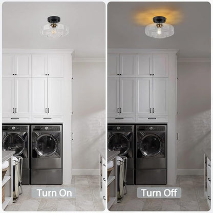 Semi Flush Mount Ceiling Light, 10.24" Modern Farmhouse Clear Glass Light Fixture with Matte Black Finish, E26 Base for Entryway Hallway Kitchen Bathroom (Bulb Not Included)