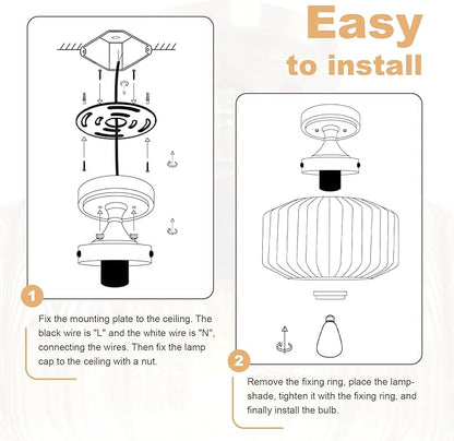 Mid Century Modern Flush Mount Light with Amber Striped Hand-Blown Glass Shade, 11.02" Gold Ceiling Fixture Farmhouse Close-to-Ceiling Lighting for Kitchen Dining Room Hallway