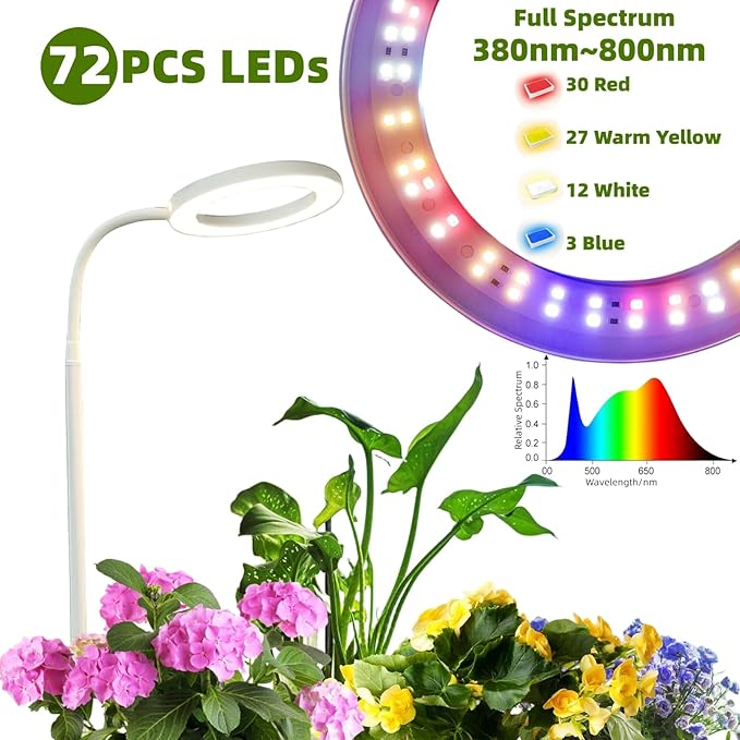 LED Grow Light for Indoor Plants, Full Spectrum led Grow Light,35 inches Adjustable Height,Growing Lamp with Timer,Dimmable Brightness,Ideal for Tall Plants