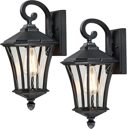 YSN 16'' Outdoor Wall Lights 2 Packs, Black Exterior Lighting Fixture Outdoor Sconce Lights, Waterproof Outside Lights for House with E26 Socket, Outdoor Lanterns for Porch, Garage, Farmhouse