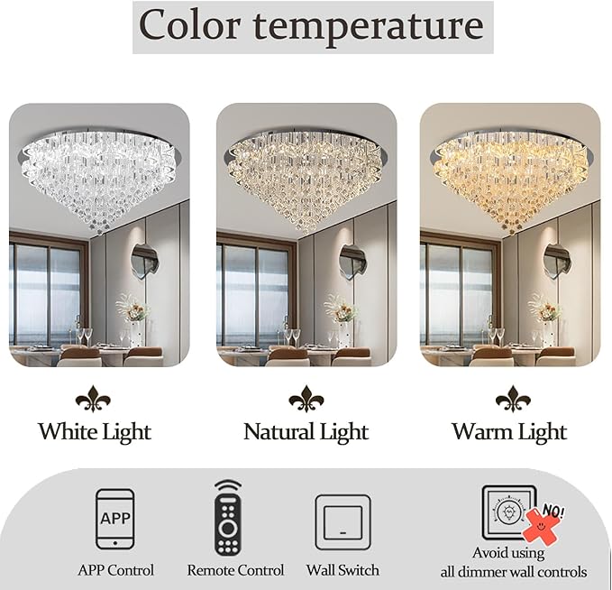 Flashing God 48inches Chrome Crystal Chanderliers for Living Room Entryway Modern Crystal Folwer Ceiling Light for Foyer Interior LED Dimmable Lighting 2700k 4500k 6000k