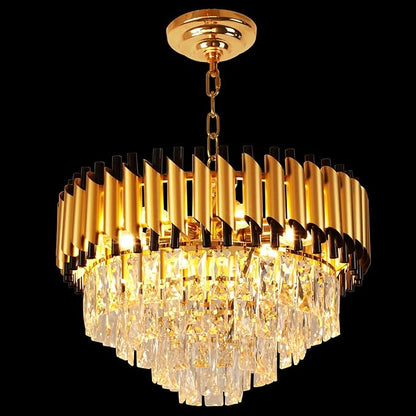 Depuley Modern Gold Crystal Chandelier: 6-Light Flush Mount Chandelier 12 Inch 4-Tier Luxury Round Hanging Pendant Light Fixture for Porch Bedroom Dining Room Foyer Included Bulbs