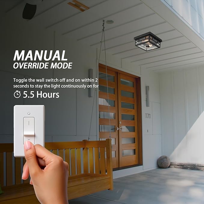 CALOKES Outdoor Flush Mount Motion Sensor Ceiling Light - Timeless Industrial Design with Seeded Clear Glass for Your Porch, Driveway, Covered Patio, Farmhouse, and Entryway
