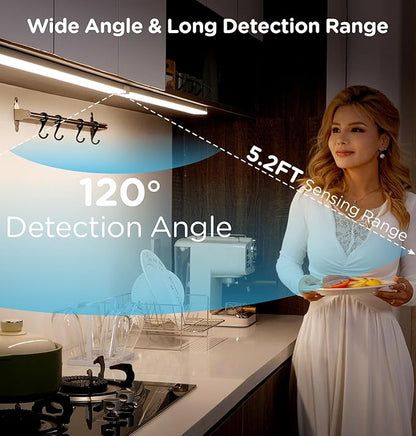 Leetdud Under Cabinet Lighting Plug in 12 Inch, 120V Motion Sensor Lights Indoor, 3CCT 3000/4000/5000K, Aluminum Linkable Super Bright LED Counter Light with Timer for Kitchen, Shelf, Closet, 2 Pack