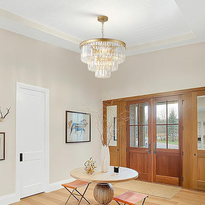 Gold Crystal Chandeliers Modern Round 20" Chandelier 7 Lights Ceiling Pendant Light Fixture Luxury 3-Tier K9 Crystal Lighting for Living Room Dining Room Bedroom Kitchen Foyer
