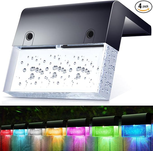 SUNFACE Solar Step Lights Outdoor 4 Pack, Solar Deck Fence Lights Waterproof, Bright LED Lights with 2 Lighting Modes Warm White & 7 Color, for Stairs Deck Patio Railing Backyard Pool