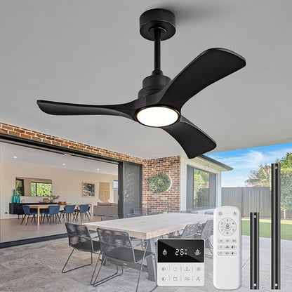 Black Ceiling Fans with Lights,36 inch Solid Wood Ceiling Fan,Remote Control,Wall Switch,Dimmable,Reversible Quiet DC Motor,Power Off Memory Modern Ceiling Fan for Bedroom Patio Indoor/Outdoor