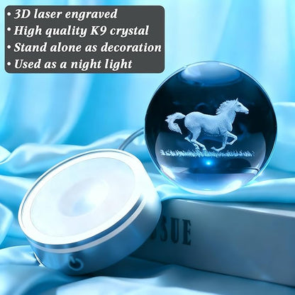 Horse Crystal Night Light,Horse Gifts, K9 3.15 Inch (80mm) Crystal Ball Night Light with 16 Colors Remote Upgraded Lamp for Birthday Xmas Cool Figurines Gifts for Room Decor Boys Girls