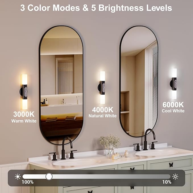 Hensam Motion Sensor Wall Lights with Remote Control, LED Rechargeable Battery Operated Wall Sconces Set of Two for Bedroom, Wireless Night Light for Indoor Stairway, Hallway, Black