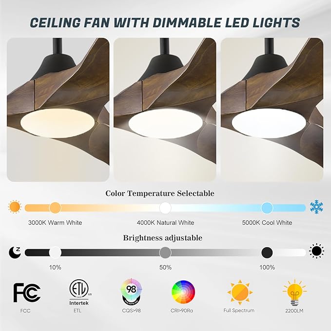 70 inch Large Ceiling Fans with Lights, Outdoor Ceiling Fan for Patios Waterproof, 3 Blades Propeller Wood Ceiling Fan, Smart Ceiling Fans with Remote & APP for Indoor Exterior Porch Commercial