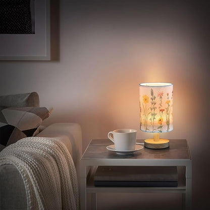 Bedside Table Lamp Vintage Colorful Herbs Wild Floral Nightstand Lamp with Wood Desk Lamps for Bedroom Living Room Nursery Office Home Decor