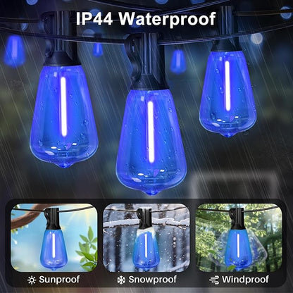 LAMPHOME 2-Pack 26Ft ST38 Outdoor String Lights, Blue LED Shatterproof Patio Lights with 12+1 Edison Bulbs, Perfect for Hanukkah, Bistro, Christmas & Party Decorations