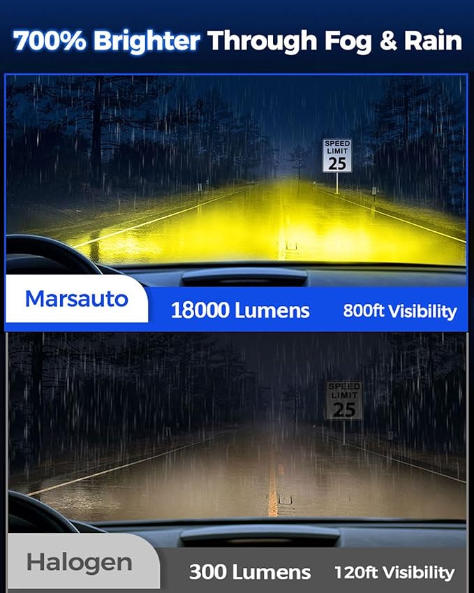Marsauto H11/H8 LED Fog Light Bulbs Yellow, 18000LM 700% Brightness 3000K Yellow H11 H16 H11 LED Bulb Yellow for Fog Lights, 1:1 Mini Size Design Play and Plug (Pack of 2)