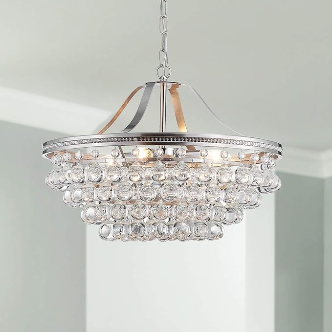 Saint Mossi Silver Crystal Chandelier for Dining Room, Modern K9 Crystal Raindrop Chandelier Lighting Fixture, Chrome Pendant Lamp for Bedroom Livingroom, 5 E12 Bulbs Required, H16 X D20